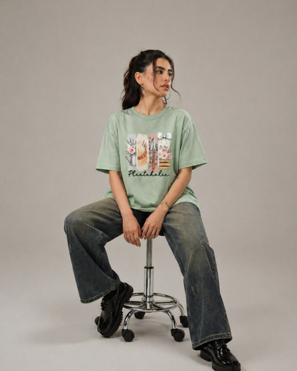 Plantaholic Floral Graphic Oversized Cotton T-Shirt