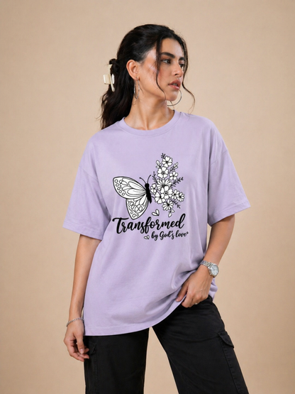 Butterfly Floral Quote Oversized Cotton T-Shirt