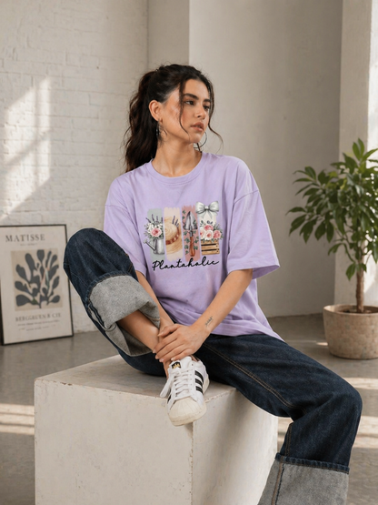 Plantaholic Floral Graphic Oversized Cotton T-Shirt